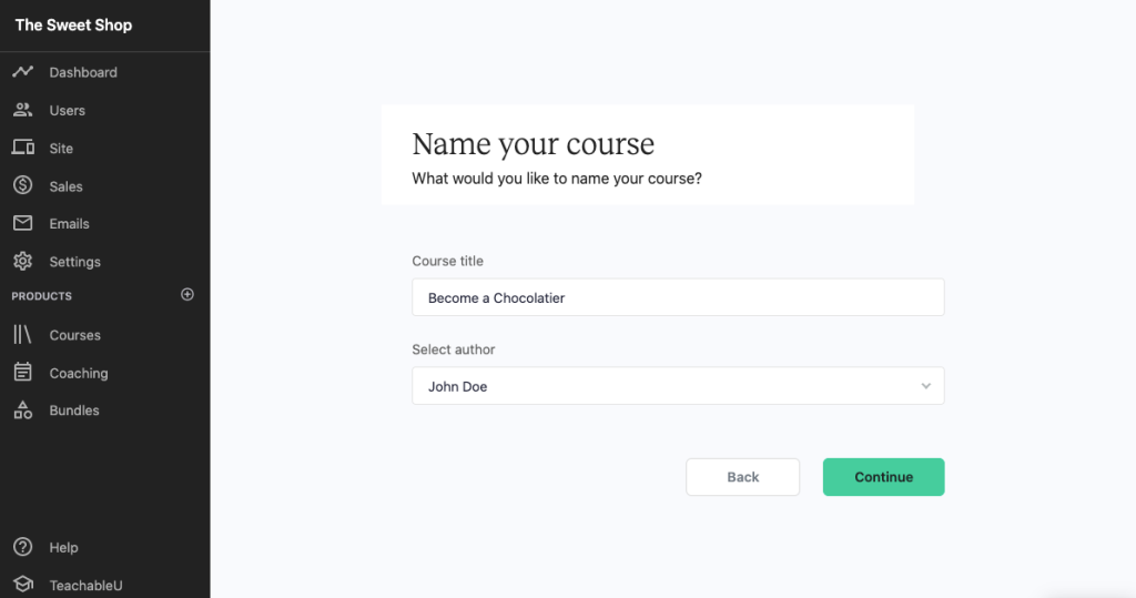 You can create the course from the admin area on the dashboard