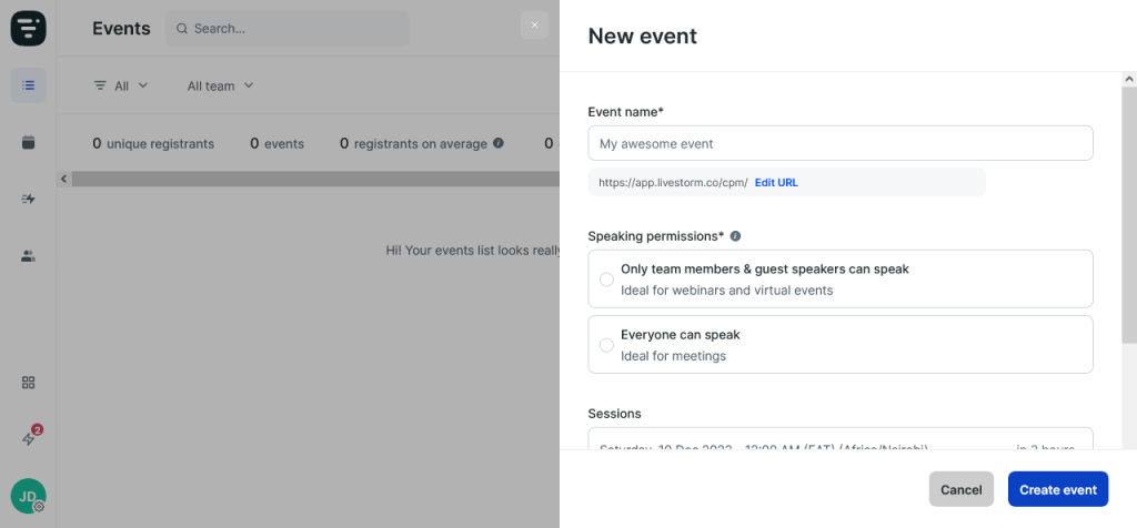 Creating an event on Livestorm is fast and easy