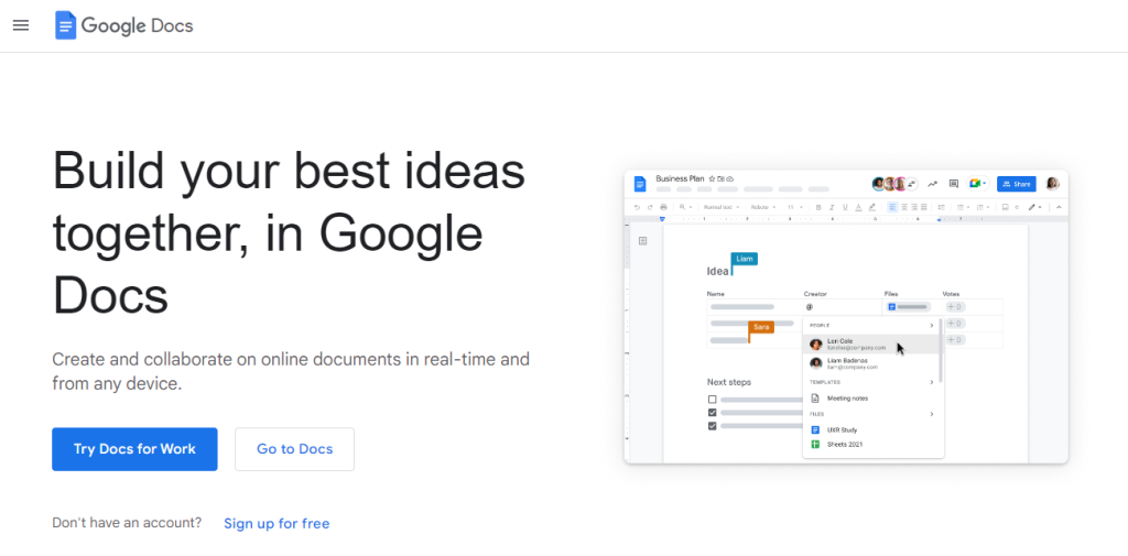 Google Docs Homepage