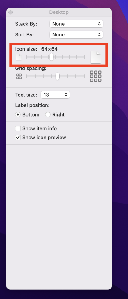 Icon size option