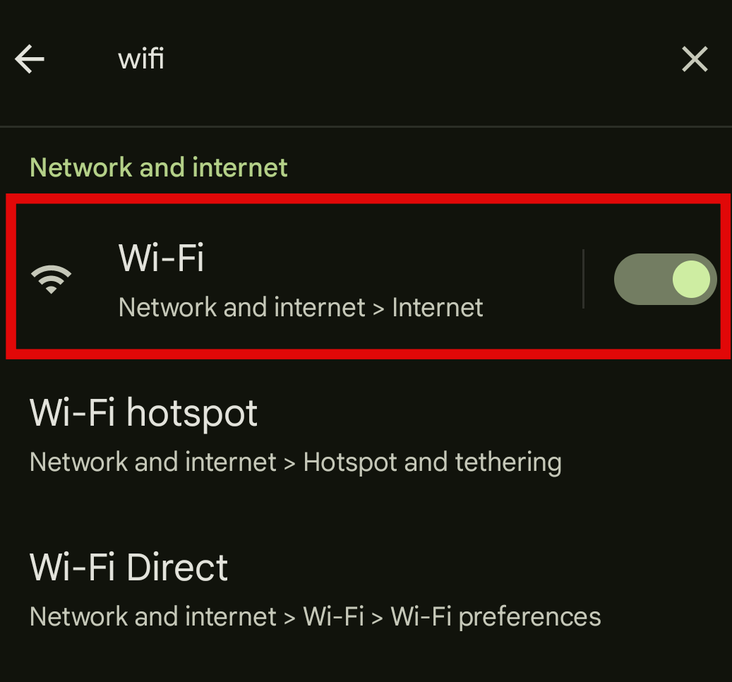Searching for Wifi on Settings
