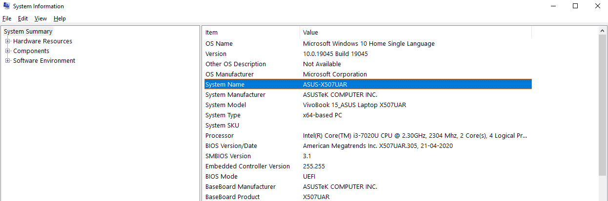 Image of System Information on Windows