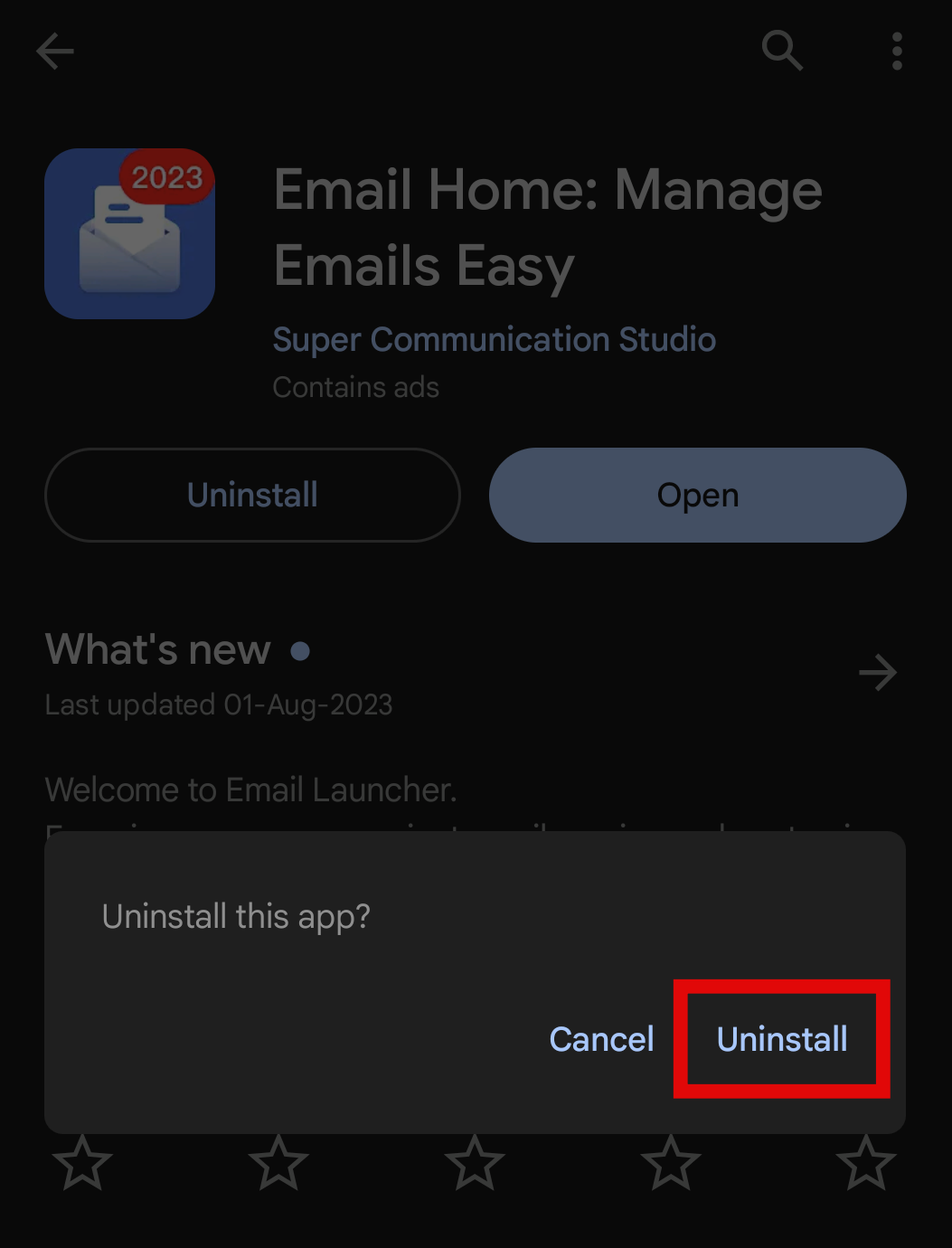 Uninstall Email Home App through Play Store