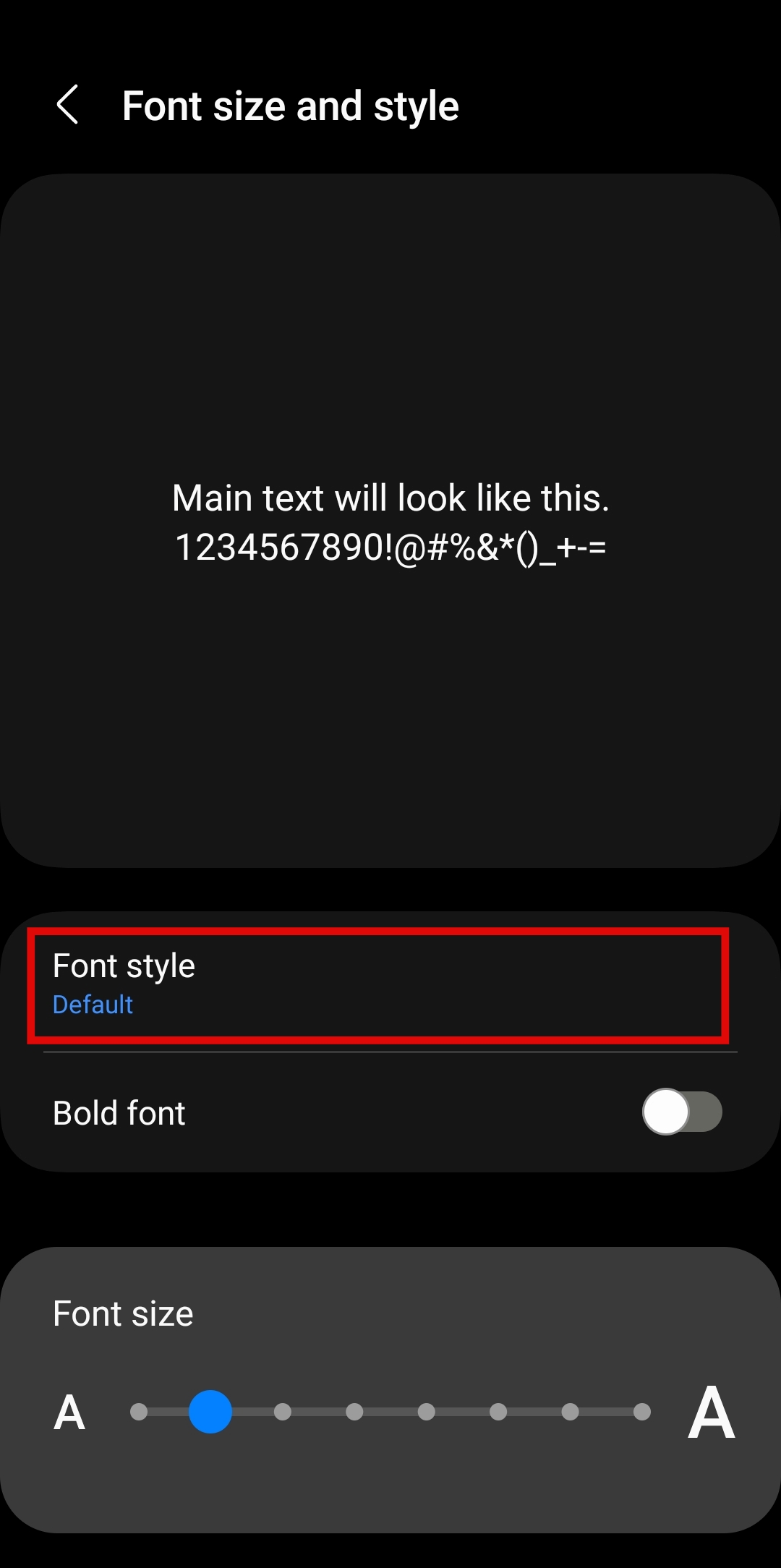 Clicking on Font Style on Samsung
