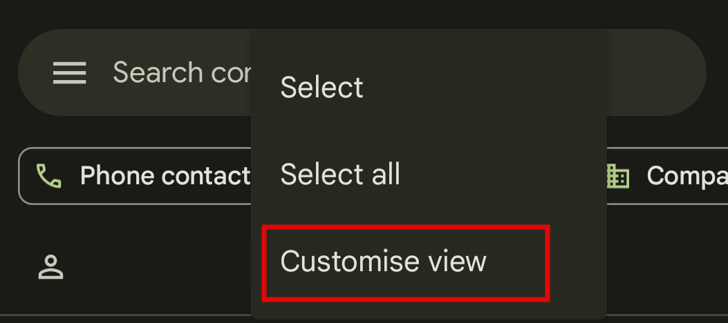 Customise view