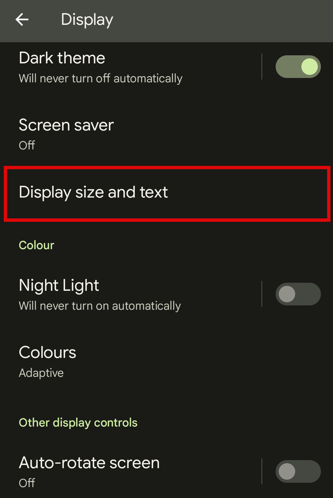 Display Size and text on Pixel