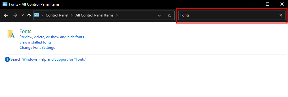 Fonts on Control Panel
