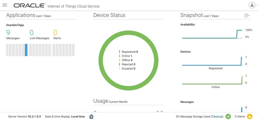 Oracle IoT Cloud Service device status dashboard