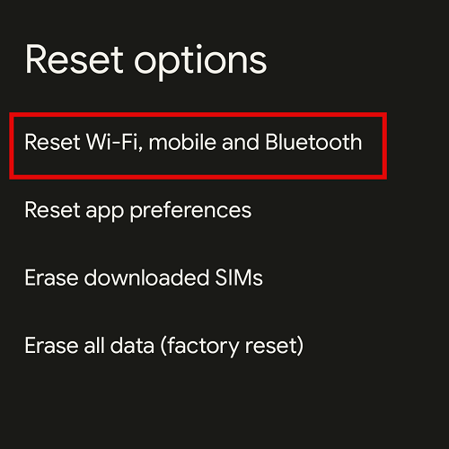 Reset options