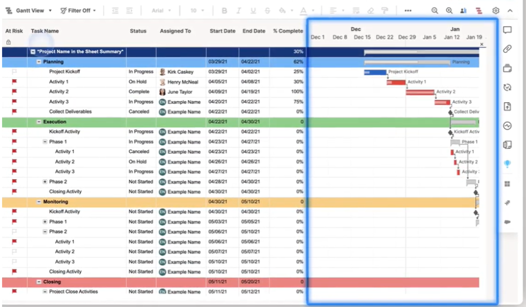 Smartsheet spreadsheet software