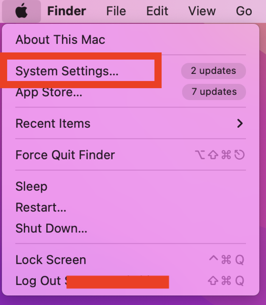 Settings option in MacOS