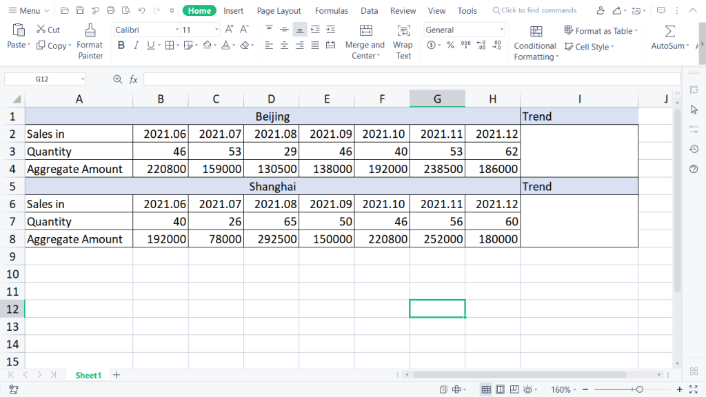 WPS office spreadsheet software example