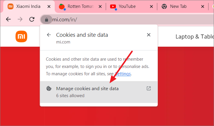 Manage cookies and site data