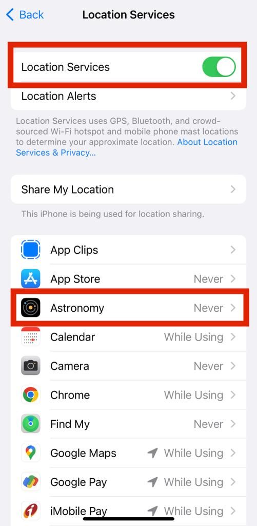 Enabling location services