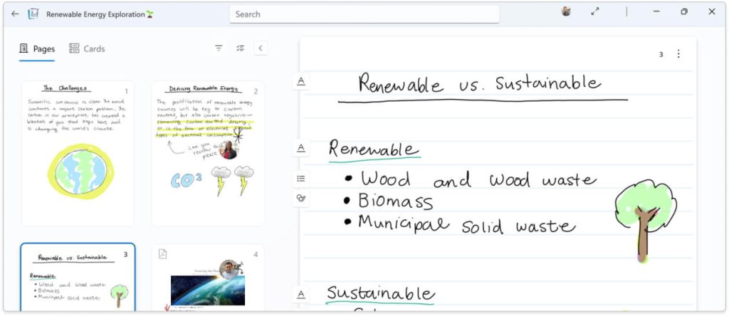 microsoft journal pages, renewable vs sustainable handwritten notes