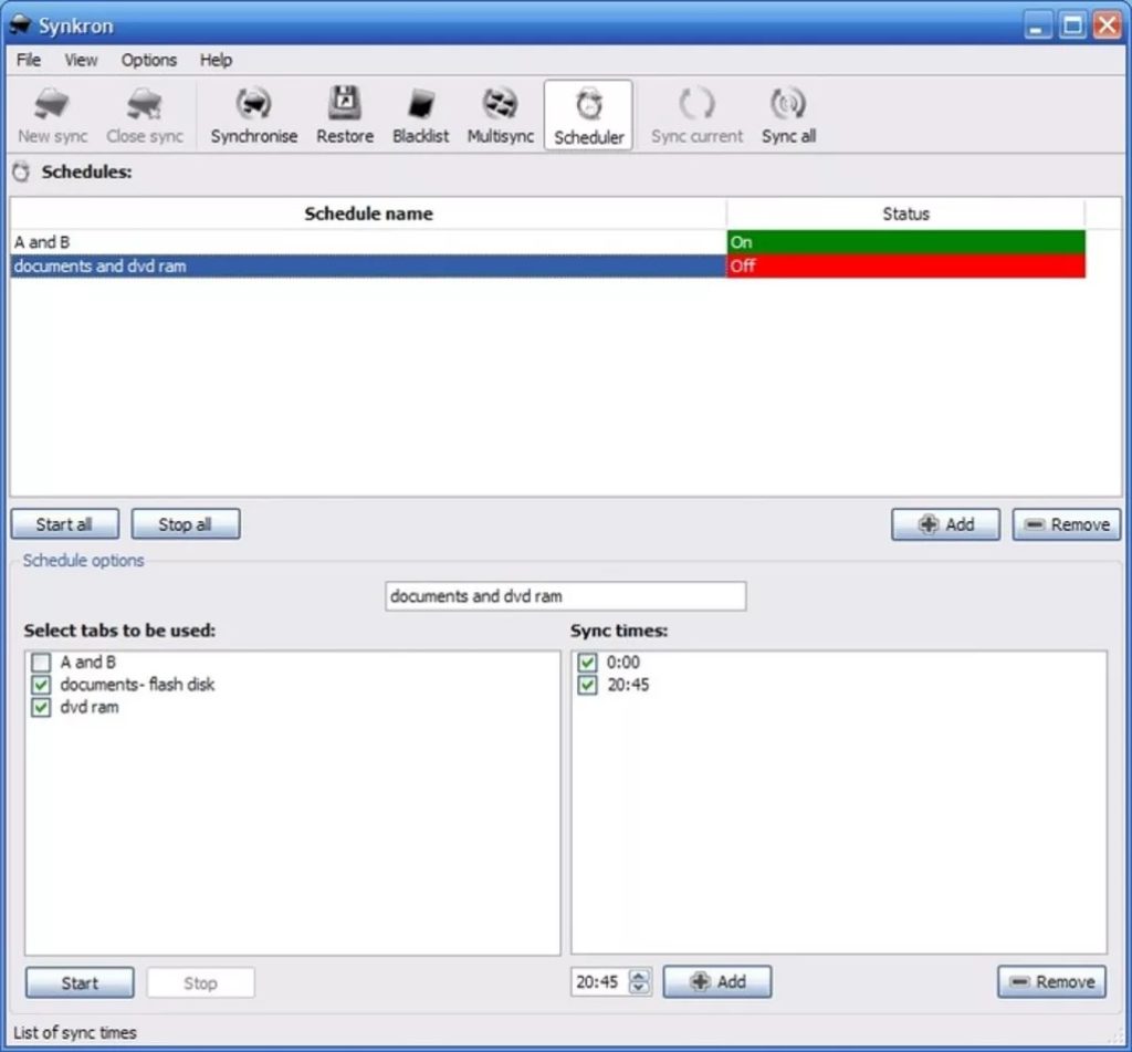 synkron file sync software scheduler section