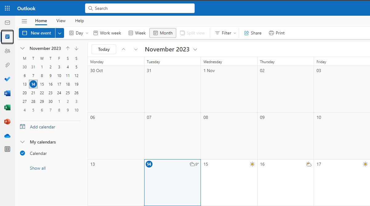 Calendar on Outlook