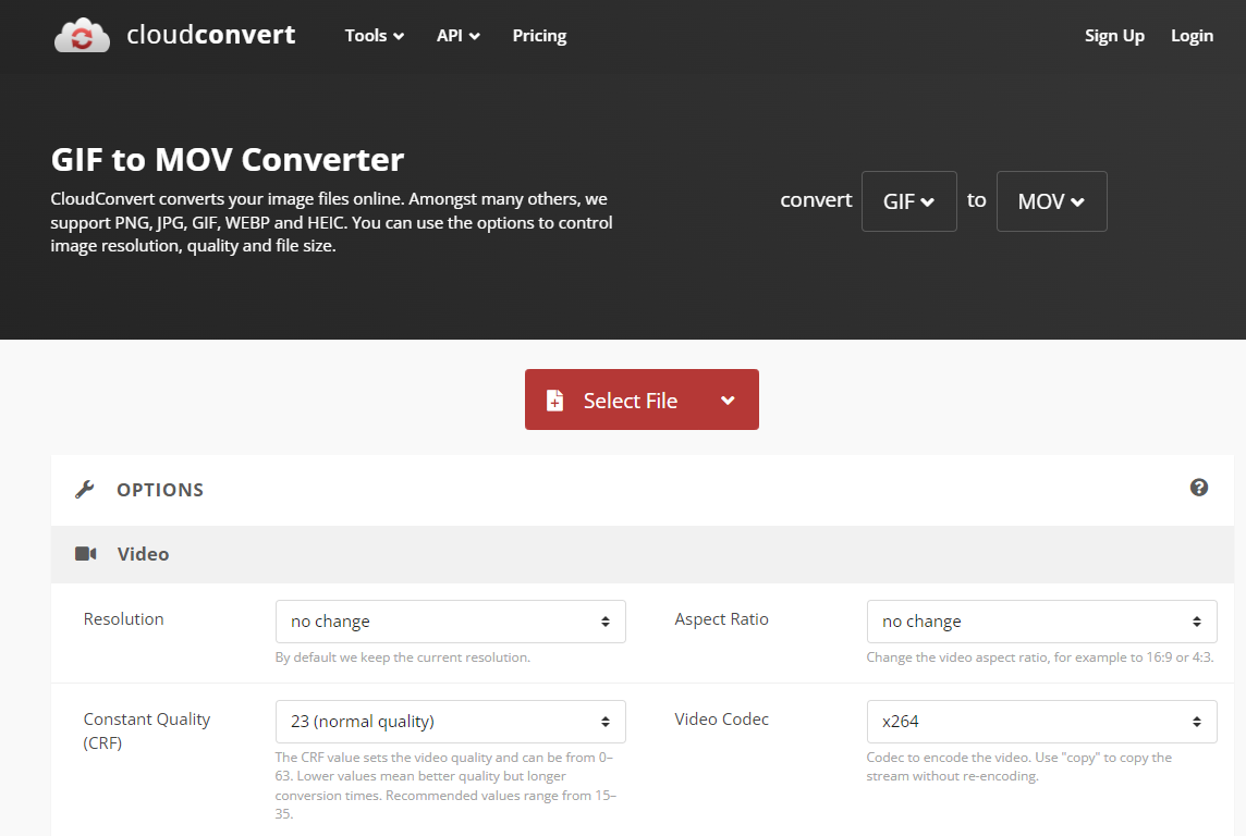 GIF to MOV converter