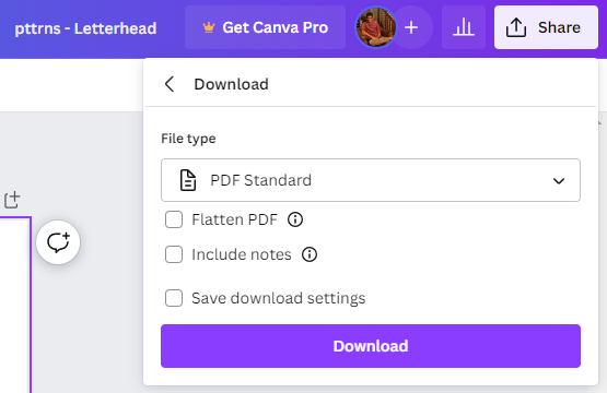 PDF standard download option