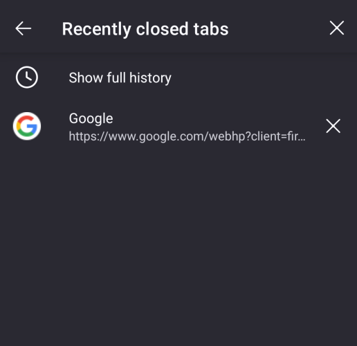Recently Closed tabs - Separate window on Firefox