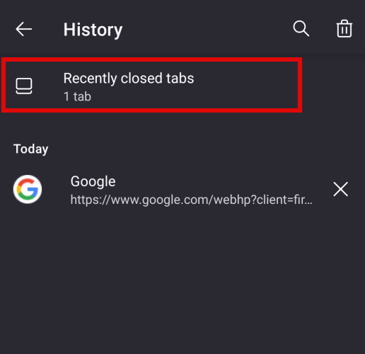 Recently closed tabs - Firefox