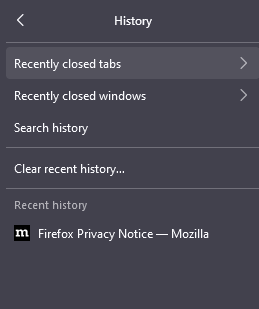 Reopen closed tabs - Firefox