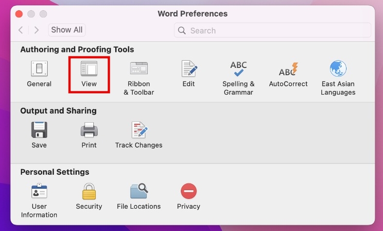 Word Preferences on Mac
