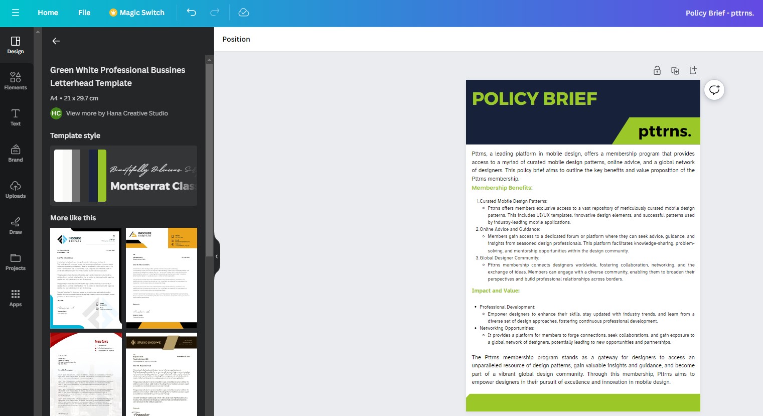 Creating Policy Brief using Letterhead template