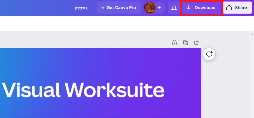 Download button beside Share