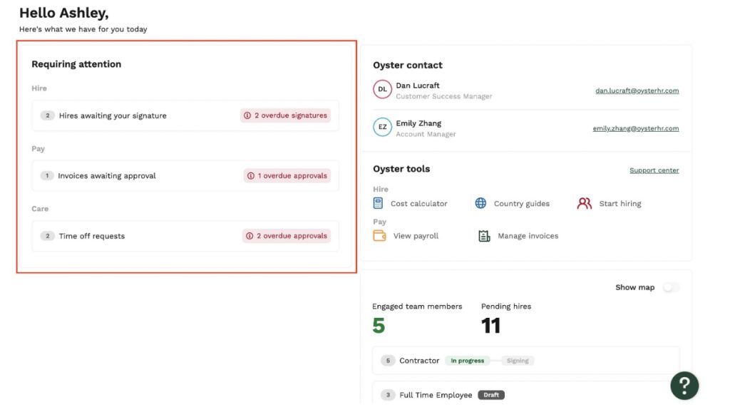 oyster HR dashboard