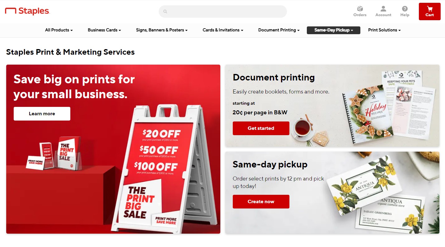 Staples printing services