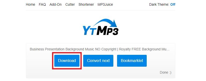 YouTube to MP3 converter - Download button