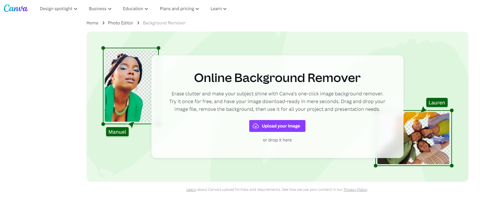 Canva online background removal tool
