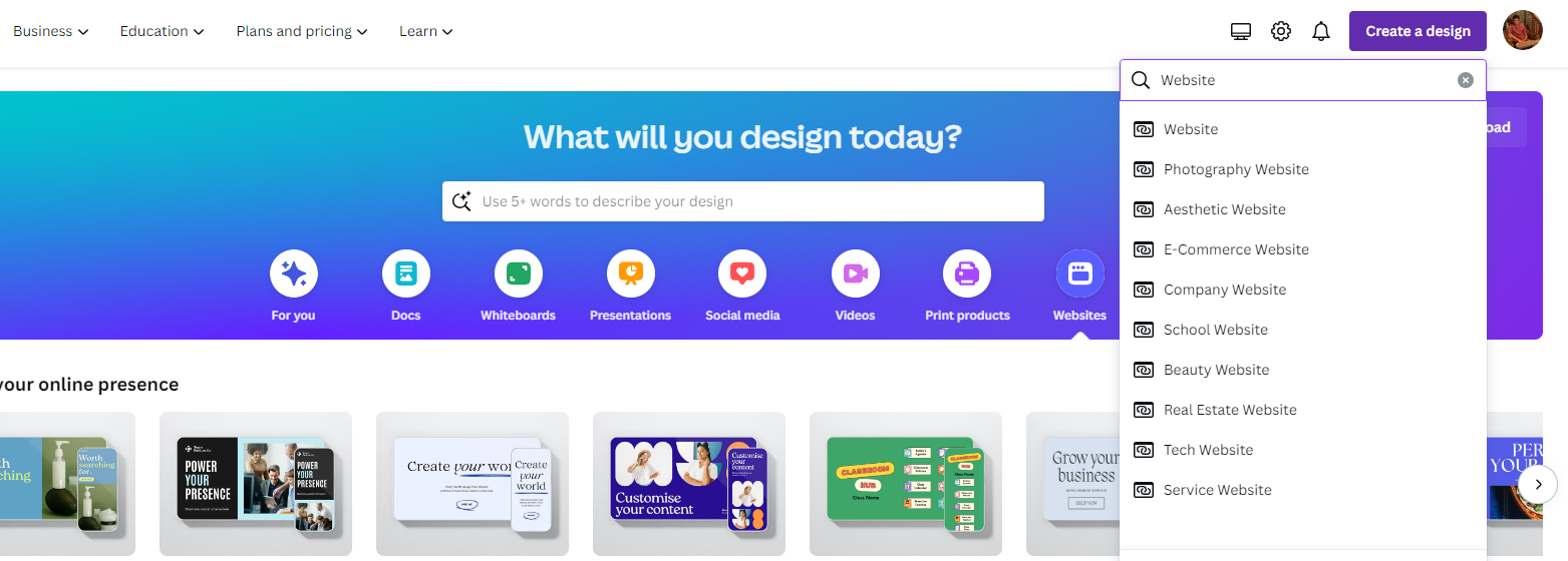 Create a design - Website