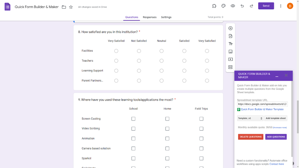 google forms survey example