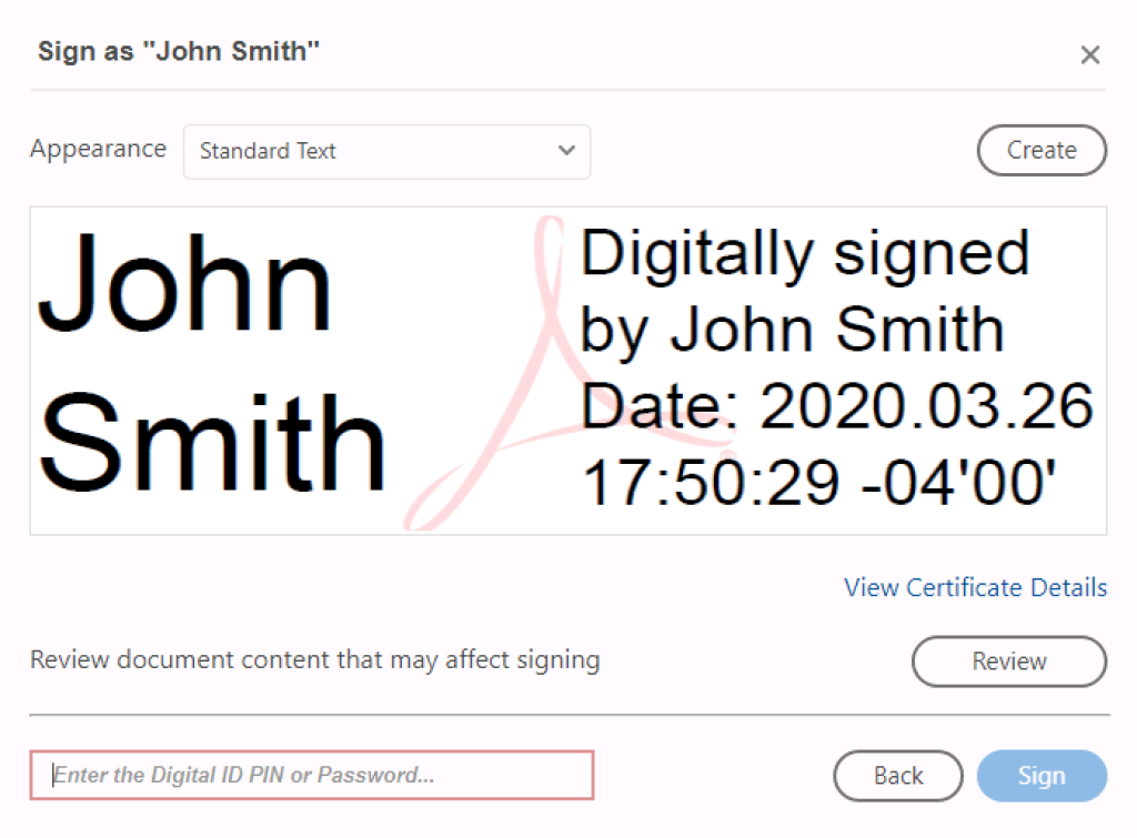 acrobat signature as john smith