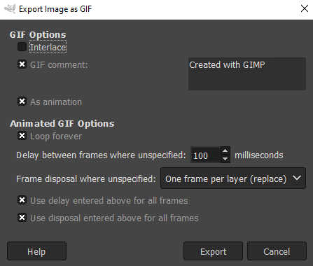 GIF export settings