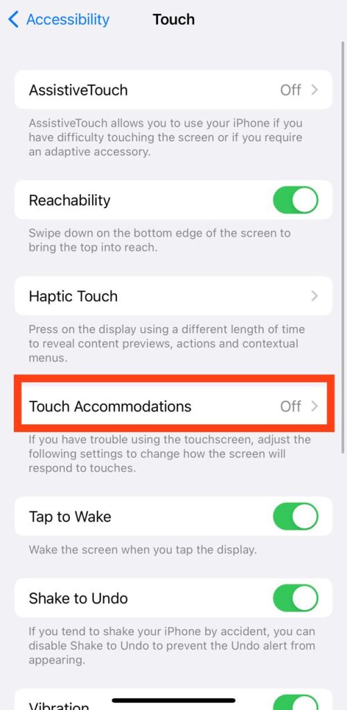 Touch accomodations