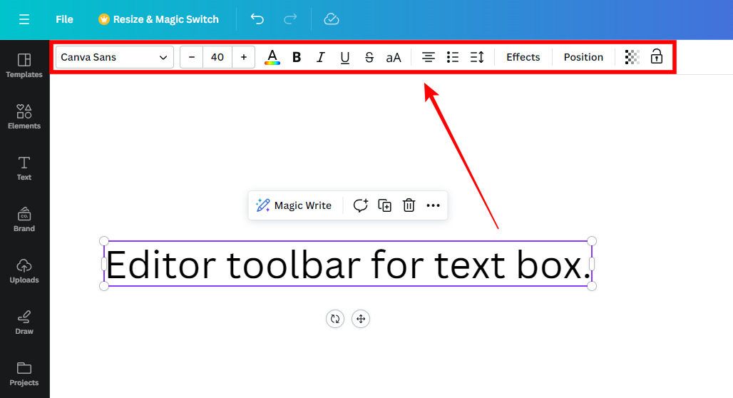 Editor tool bar - text box