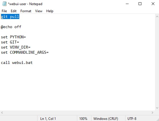 Add line to WebUI user bat file