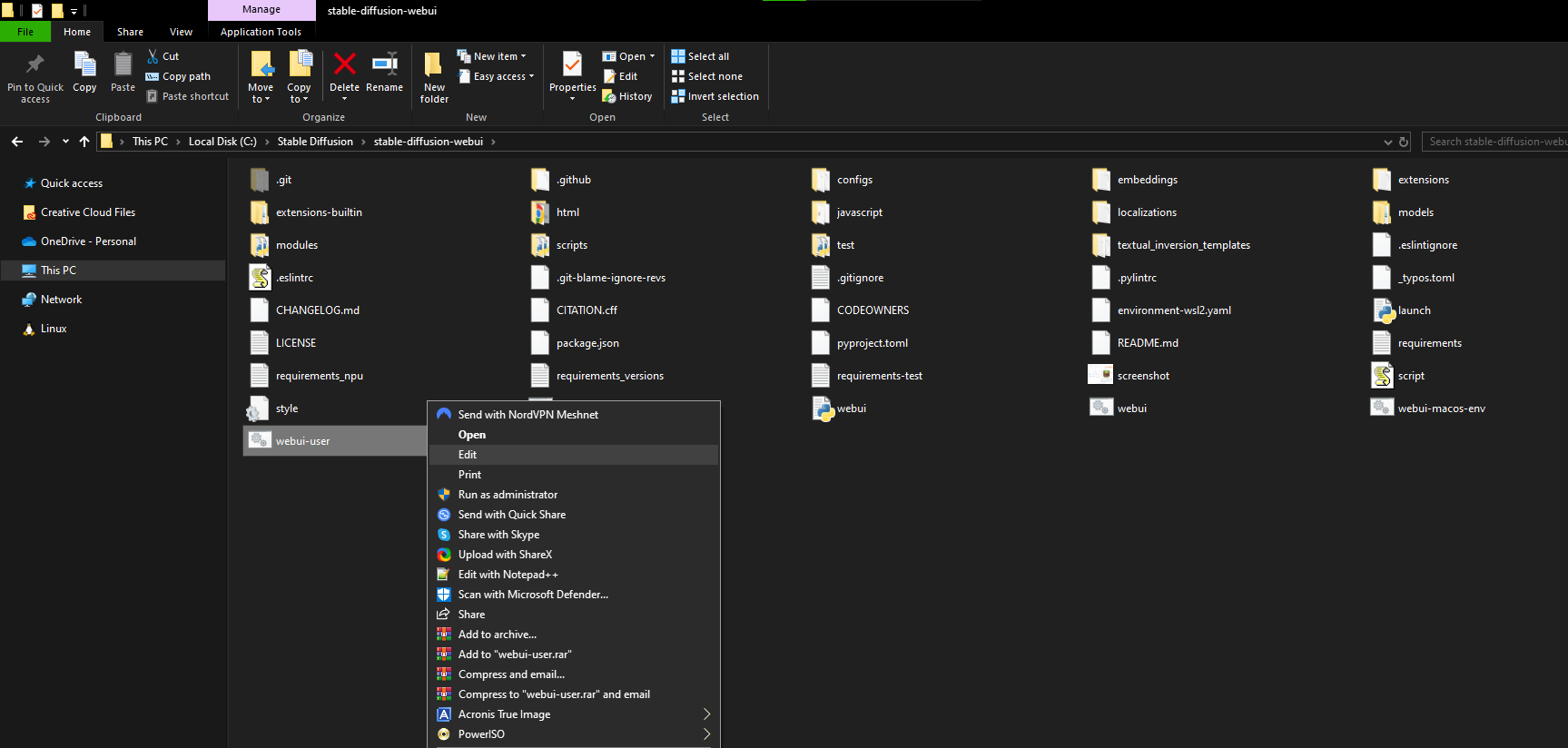 Configure WebUI user bat file