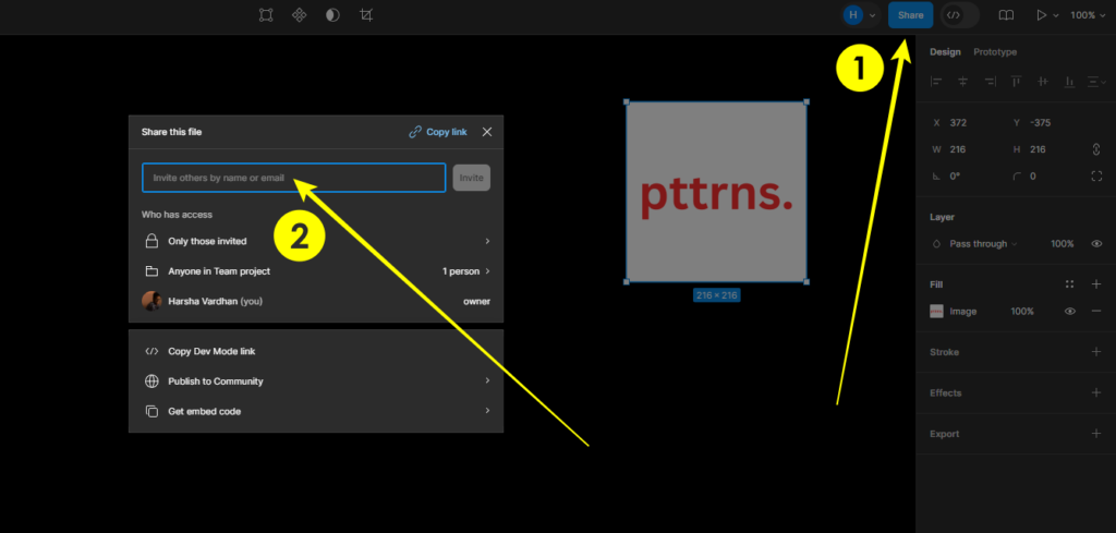Click on Share and type in Email address